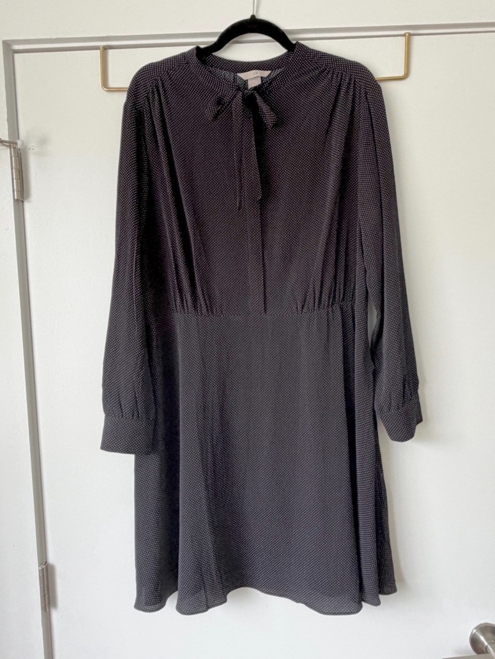 H&M Black Long-Sleeve Tie-Neck Mini Dress